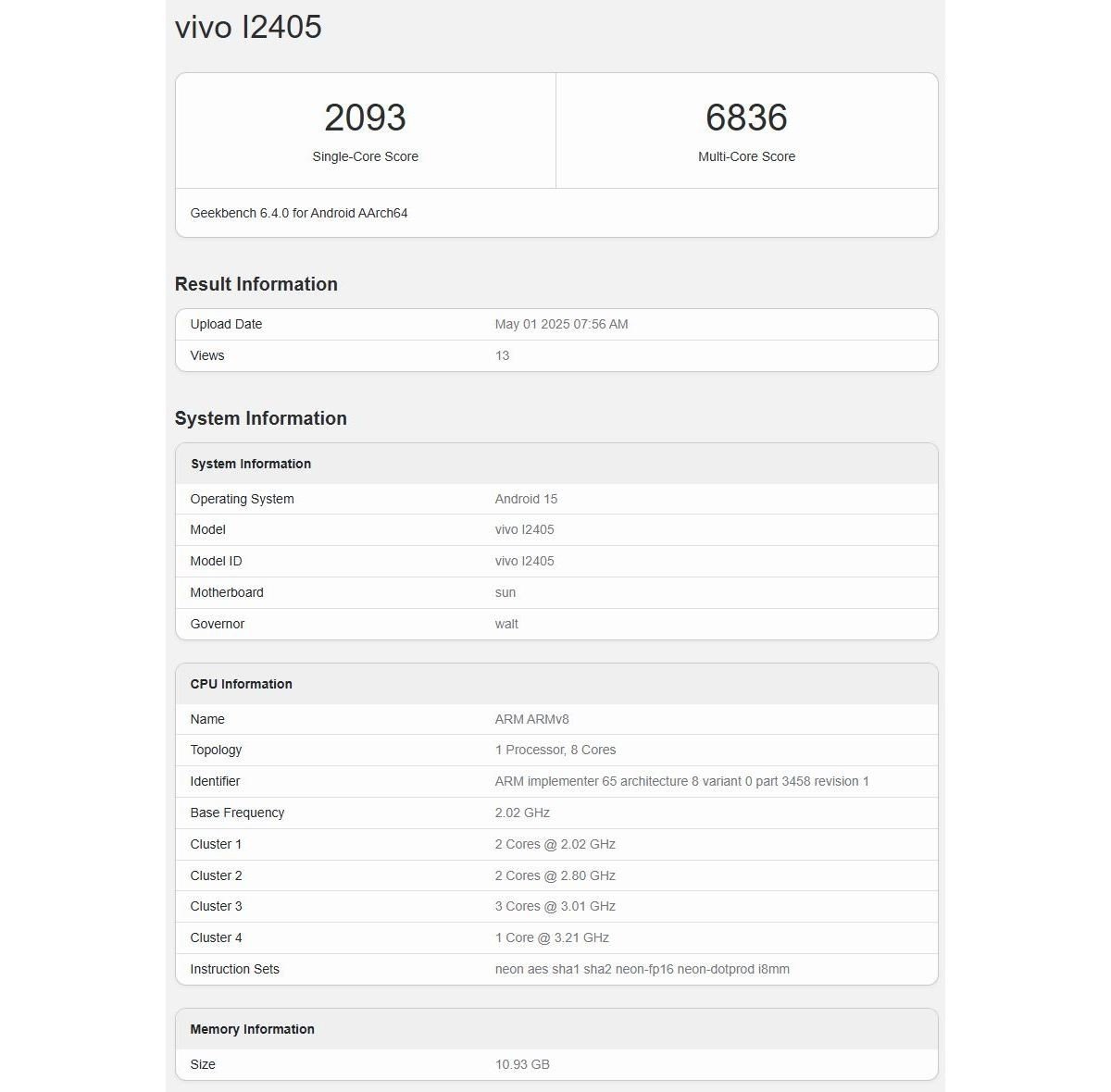 International iQOO Neo10 runs Geekbench with a different chipset